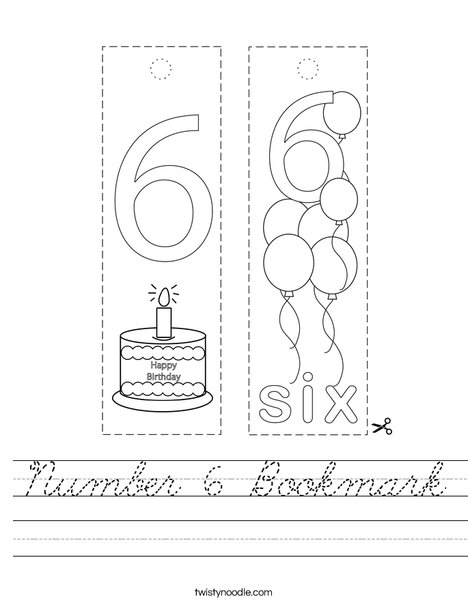 Number 6 Bookmark Worksheet