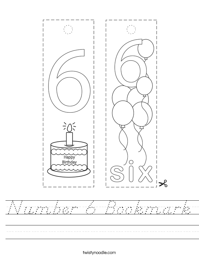 Number 6 Bookmark Worksheet