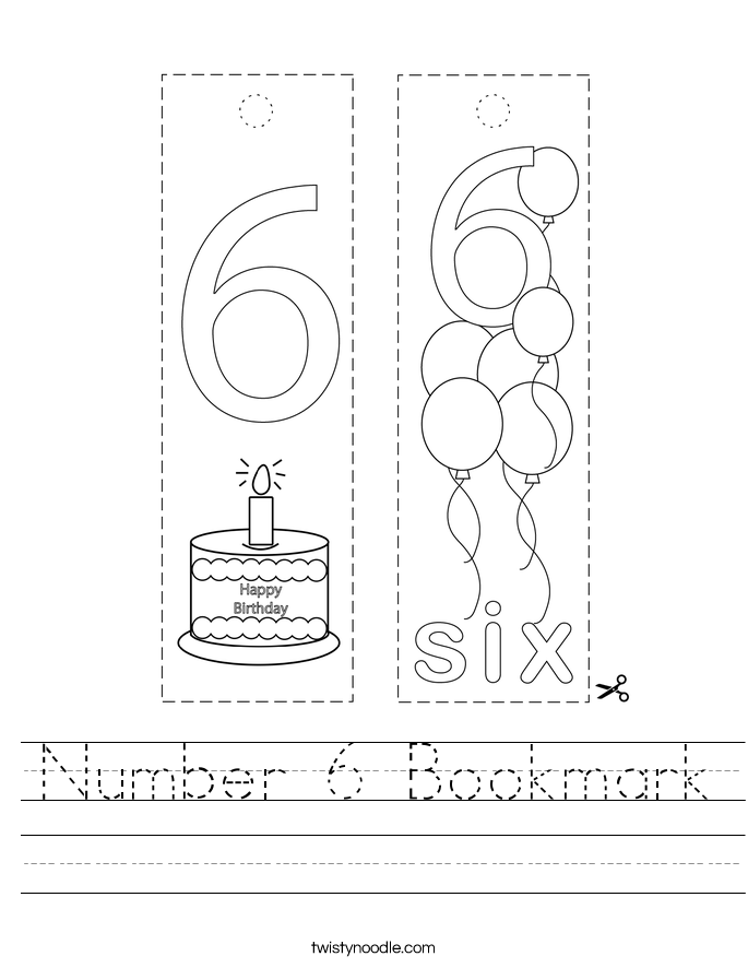 Number 6 Bookmark Worksheet