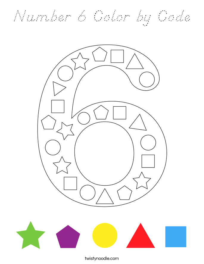 Number 6 Color by Code Coloring Page