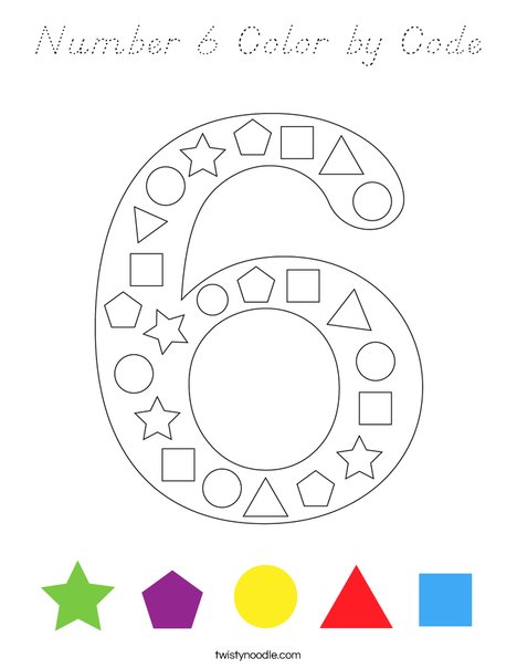 Number 6 Color by Code Coloring Page