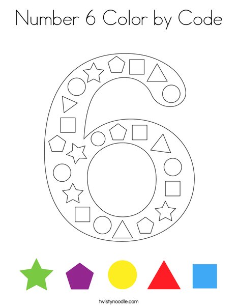 Number 6 Color by Code Coloring Page