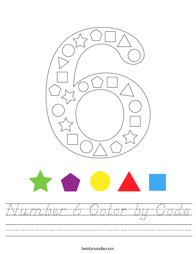 Number 6 Color by Code Worksheet