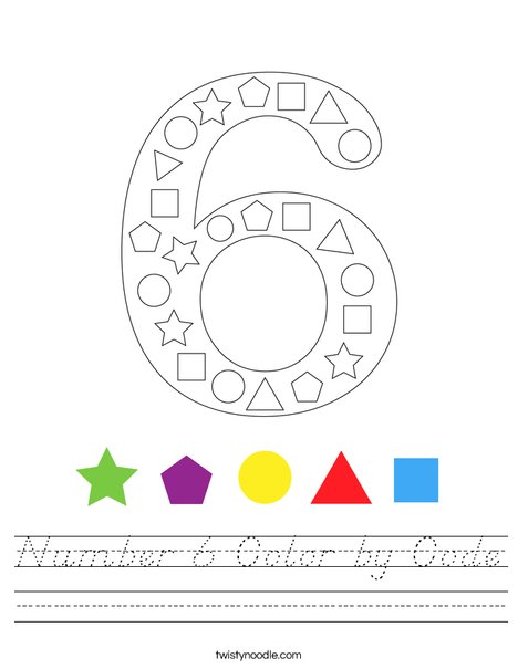 Number 6 Color by Code Worksheet