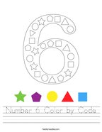 Number 6 Color by Code Handwriting Sheet