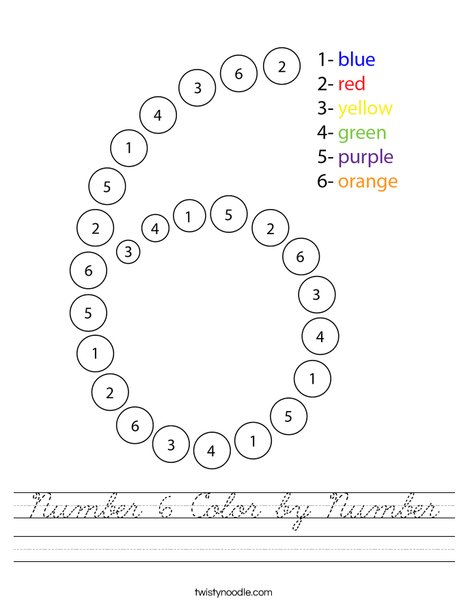 Number 6 Color by Number Worksheet