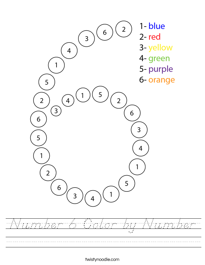Number 6 Color by Number Worksheet
