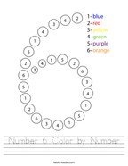 Number 6 Color by Number Handwriting Sheet