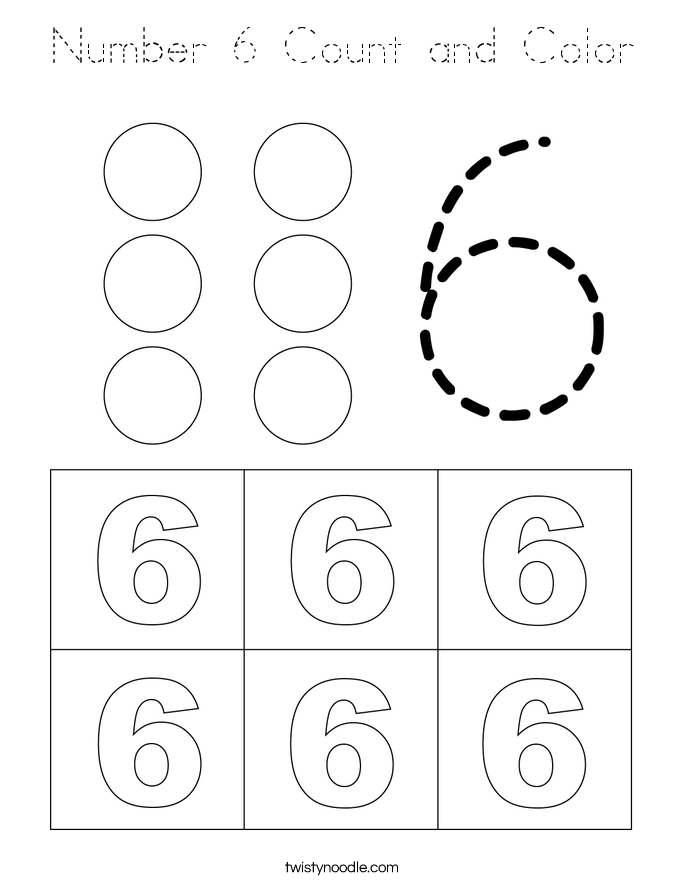 Number 6 Count and Color Coloring Page