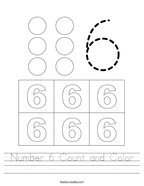 Number 6 Count and Color Handwriting Sheet