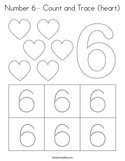 Number 6- Count and Trace (heart) Coloring Page