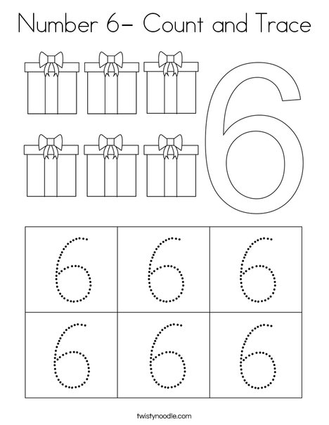 Number 6- Count and Trace Coloring Page