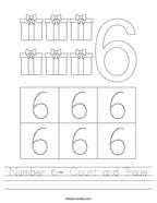 Number 6- Count and Trace Handwriting Sheet