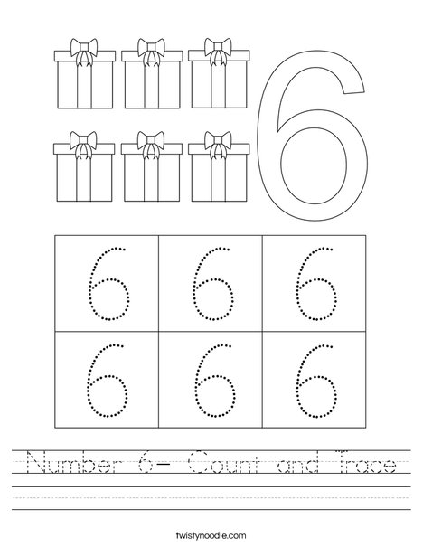 number 6 count and trace worksheet twisty noodle