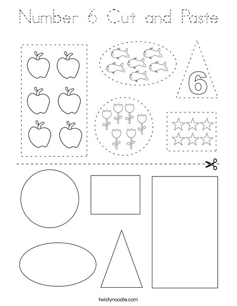 Number 6 Cut and Paste Coloring Page