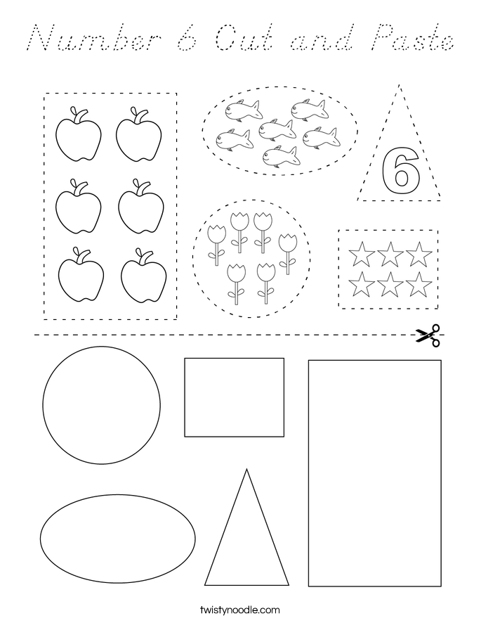 Number 6 Cut and Paste Coloring Page