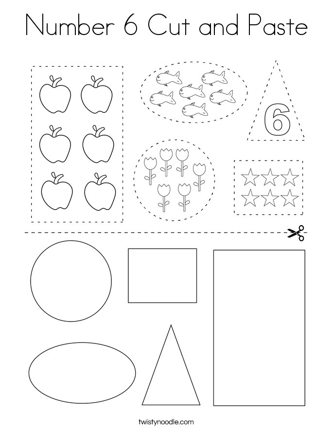 Number 6 Cut and Paste Coloring Page