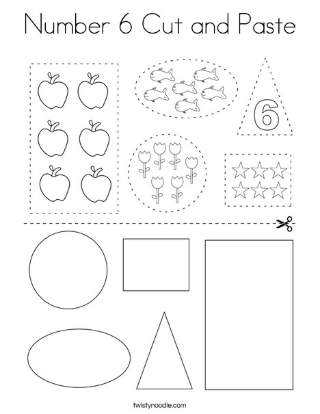Number 6 Cut and Paste Coloring Page