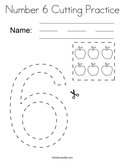Number 6 Cutting Practice Coloring Page