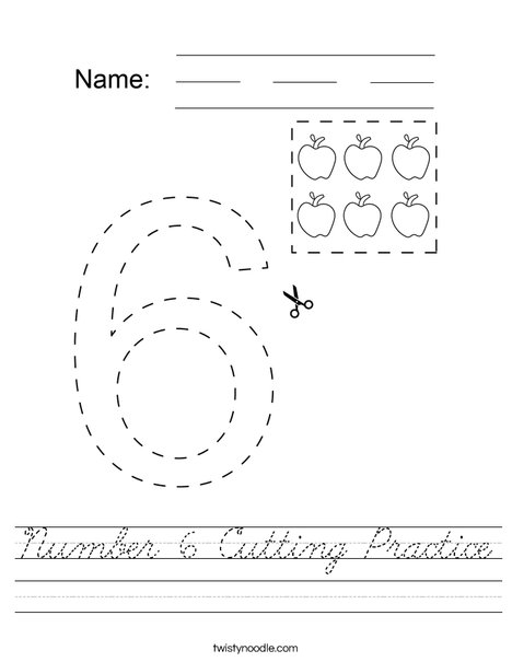 Number 6 Cutting Practice Worksheet