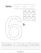 Number 6 Cutting Practice Handwriting Sheet