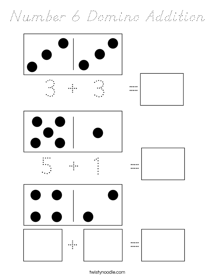 Number 6 Domino Addition Coloring Page