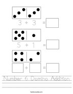 Number 6 Domino Addition Handwriting Sheet