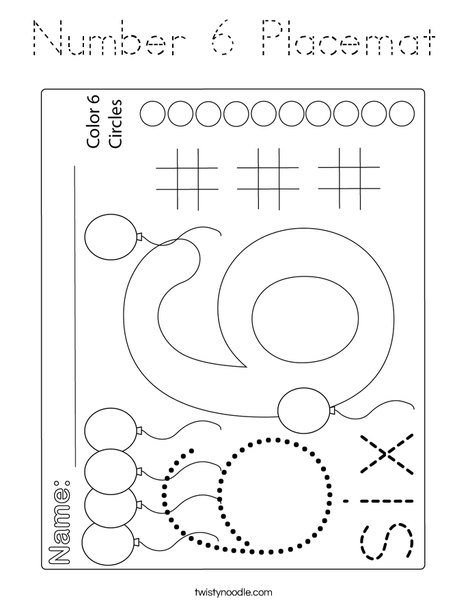 Number 6 Placemat Coloring Page