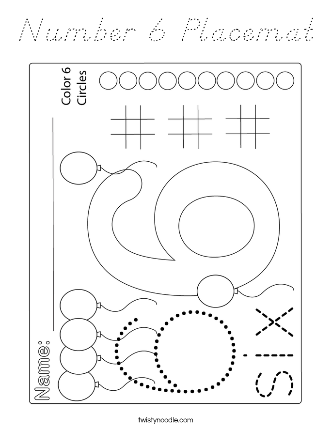 Number 6 Placemat Coloring Page