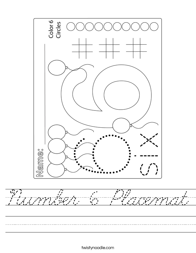 Number 6 Placemat Worksheet