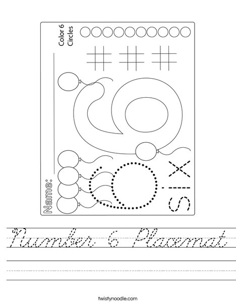 Number 6 Placemat Worksheet
