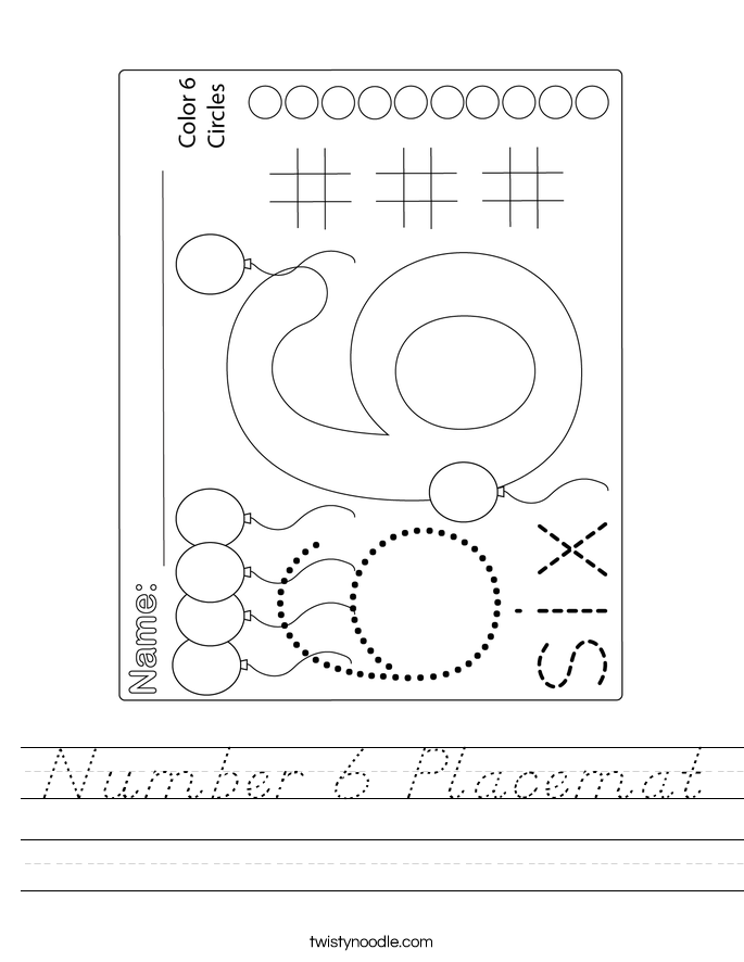 Number 6 Placemat Worksheet