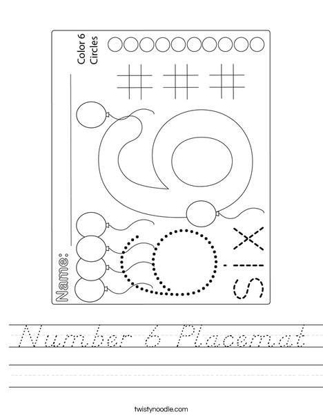 Number 6 Placemat Worksheet