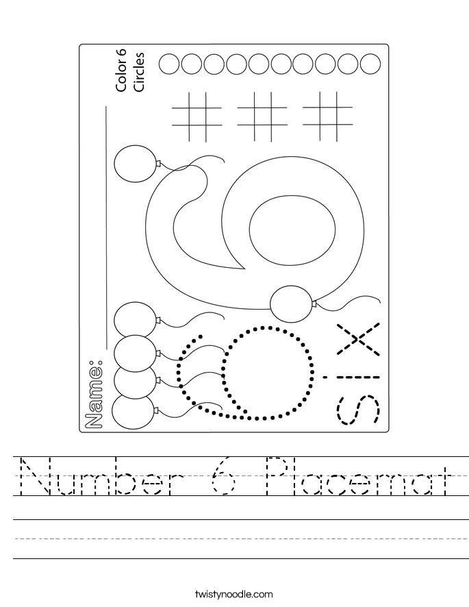 Number 6 Placemat Worksheet