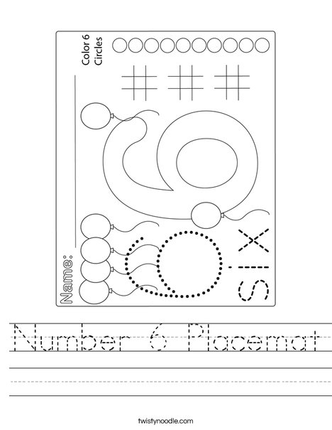 Number 6 Placemat Worksheet