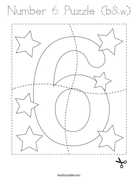 Number 6 Puzzle (b&w) Coloring Page