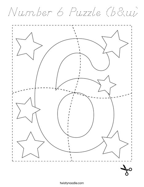 Number 6 Puzzle (b&w) Coloring Page
