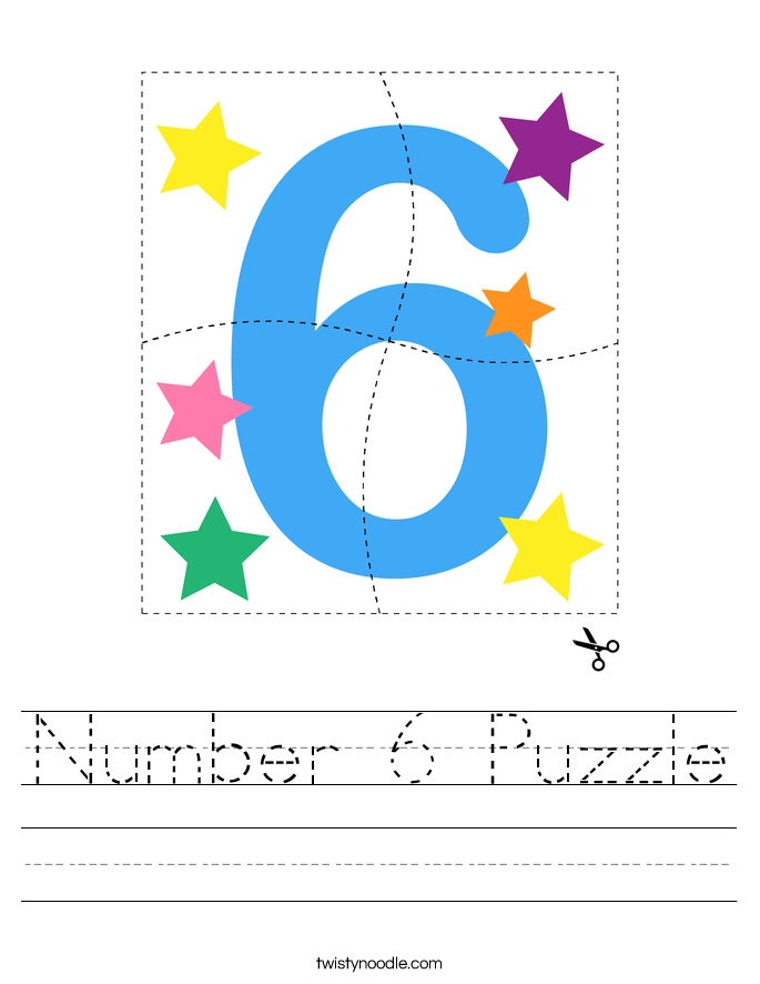 Number 6 Puzzle Worksheet - Twisty Noodle