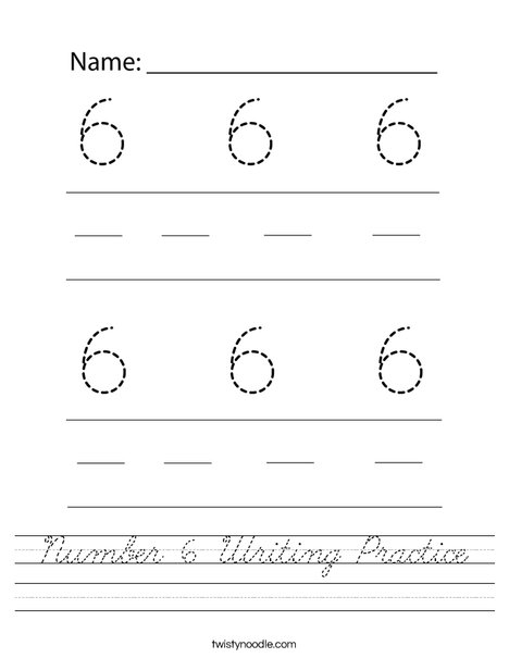 Number 6 Writing Practice Worksheet