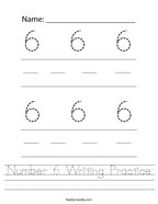 Number 6 Writing Practice Handwriting Sheet