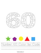 Number 60 Color by Code Handwriting Sheet