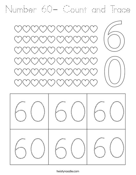 Number 60- Count and Trace Coloring Page