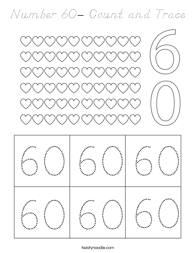 Number 60- Count and Trace Coloring Page
