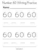 Number 60 Writing Practice Coloring Page