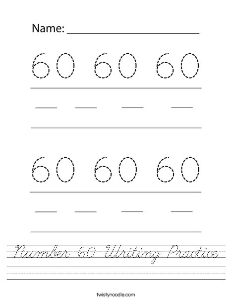 Number 60 Writing Practice Worksheet