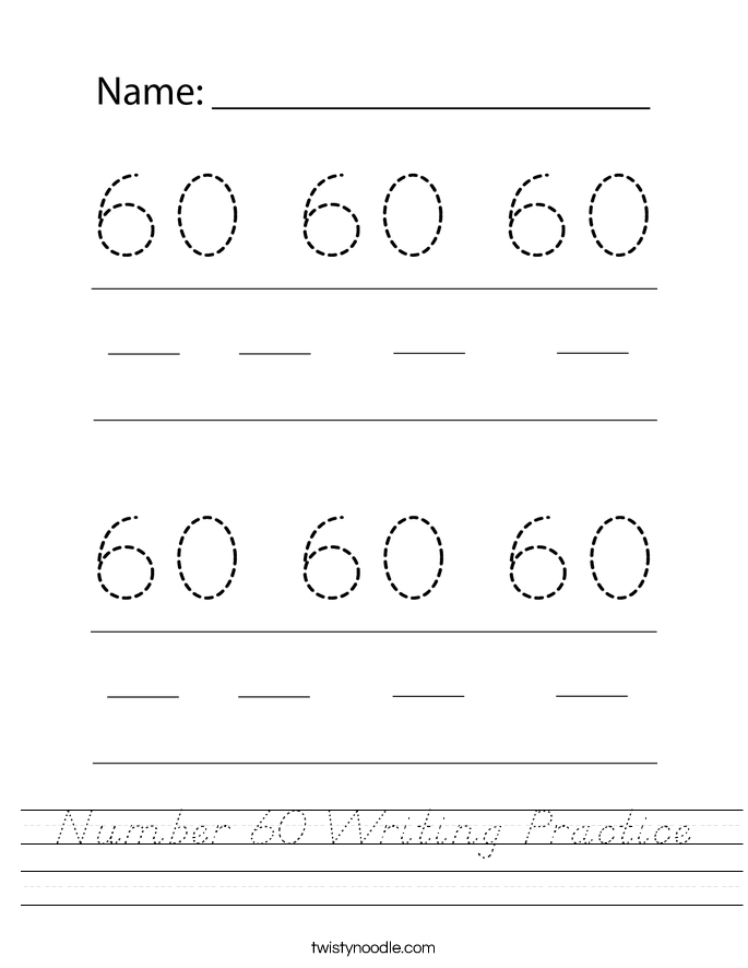 Number 60 Writing Practice Worksheet