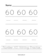 Number 60 Writing Practice Handwriting Sheet