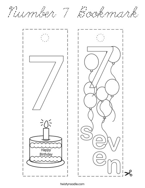Number 7 Bookmark Coloring Page