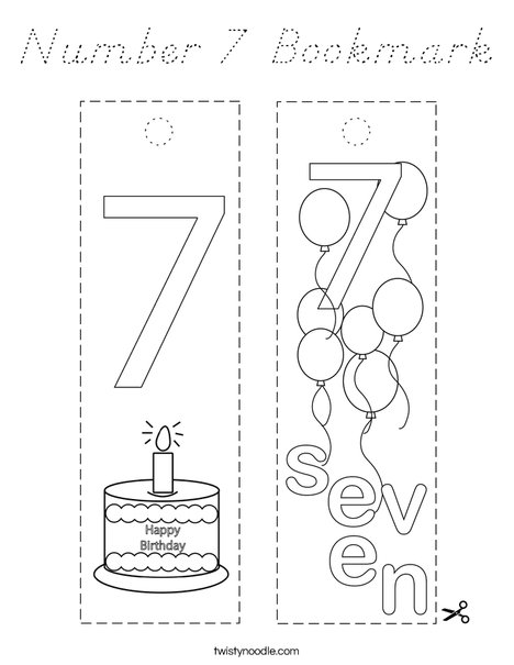 Number 7 Bookmark Coloring Page