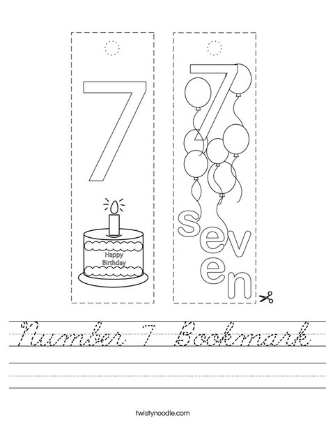 Number 7 Bookmark Worksheet